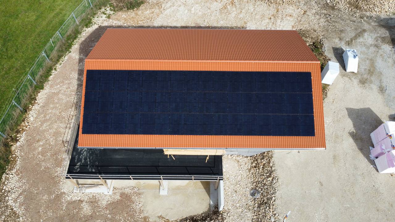 Rooftop solar panels aerial